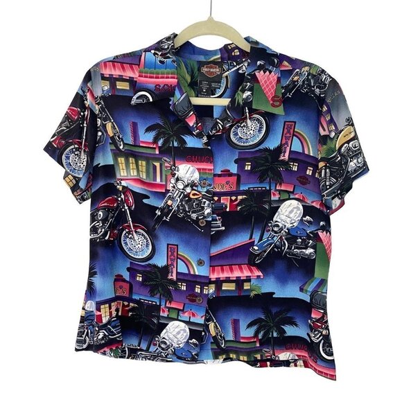 Harley-Davidson Tops - Harley Davidson x Tori Richard Vintage Womens Aloha Shirt Hawaiian Button Front